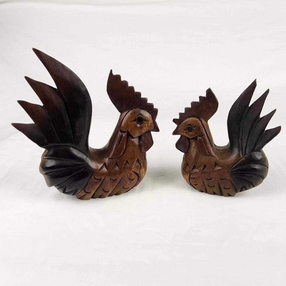 VTG Carved Wood Roosters Mandalay Box Company Country Decor Farmhouse Rustic Set
